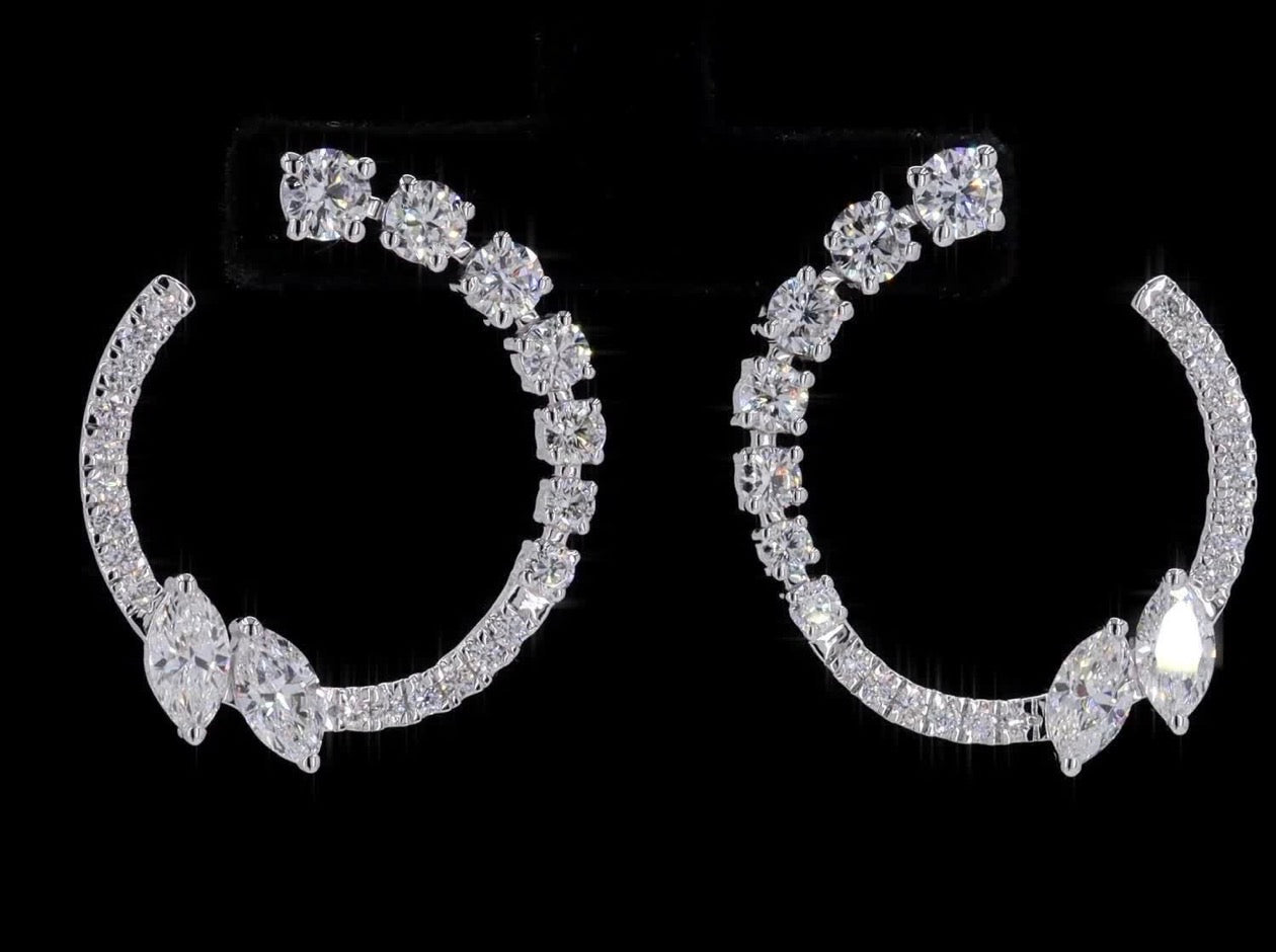 2.50 CTW Marquise & Round Lab Diamond Circle Earrings – 14K White Gold