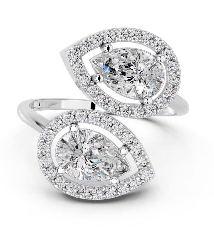 2.00 CTW Pear Lab Diamond Two-Stone Ring – 14K White Gold