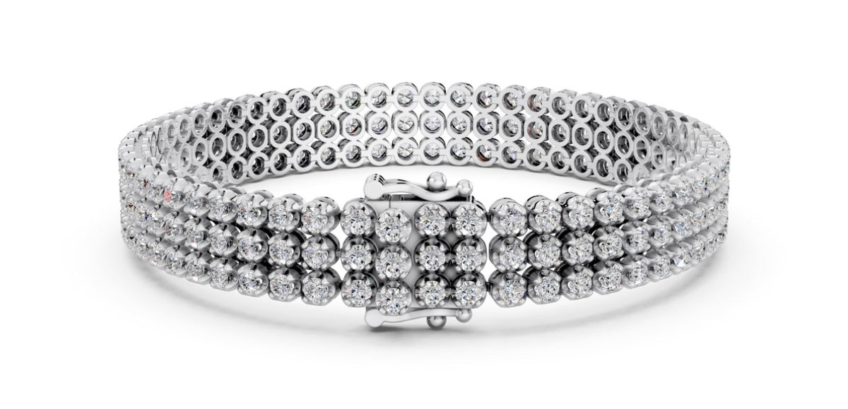 8.50 CTTW Round Lab Diamond 3-Row Bracelet in 14K White Gold
