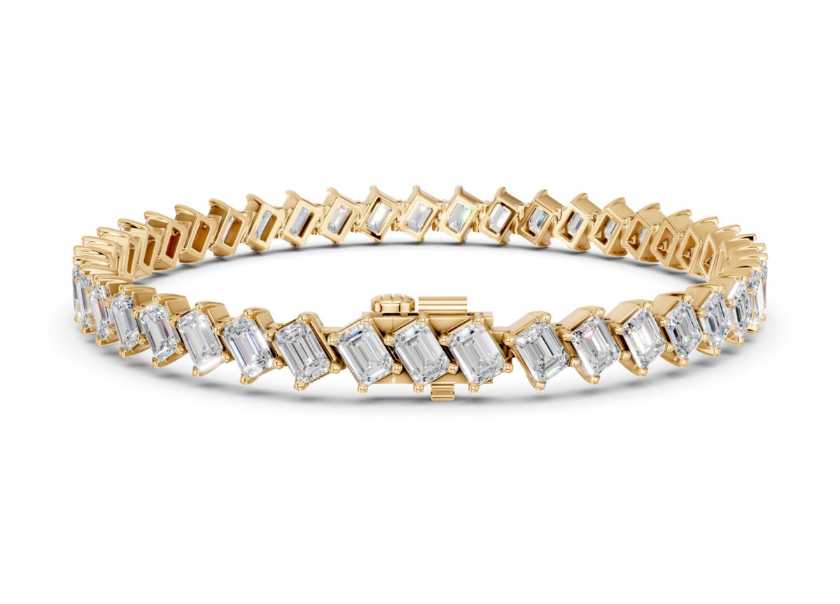 10.50 CTW Angled Emerald Cut Lab Diamond Tennis Bracelet – 14K White Gold or Yellow Gold