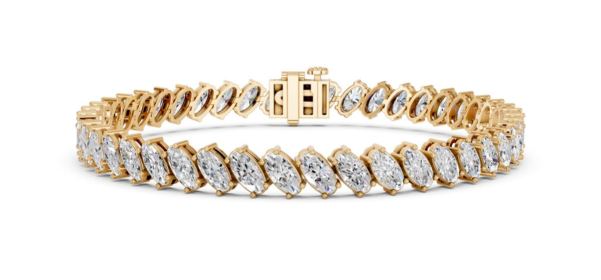 11.20 CTW Tilted Moval Lab Diamond Tennis Bracelet – 14K White Gold or Yellow Gold