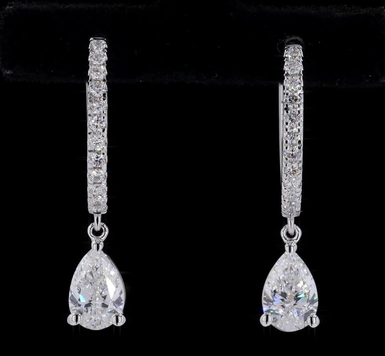 1.25 CTW Pear Lab Diamond Hoop Drop Earrings – 14K White Gold