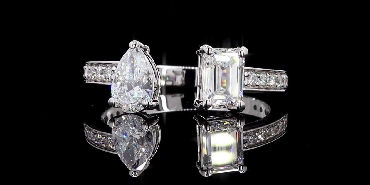 1.50 CTTW Pear & Emerald Cut Lab Diamond Open Ring – 14K White Gold
