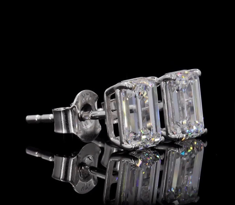 2.00 CTW Emerald Cut Lab Diamond Stud Earrings – 14K White Gold