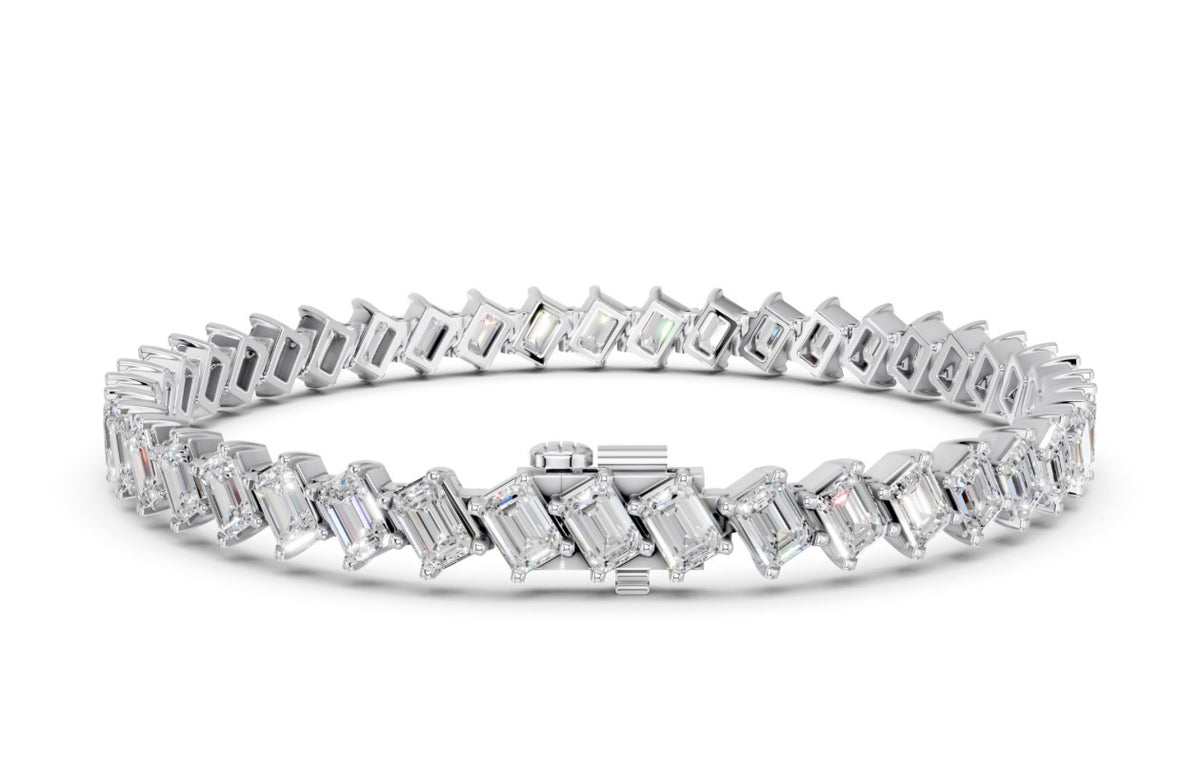 10.50 CTW Angled Emerald Cut Lab Diamond Tennis Bracelet – 14K White Gold or Yellow Gold