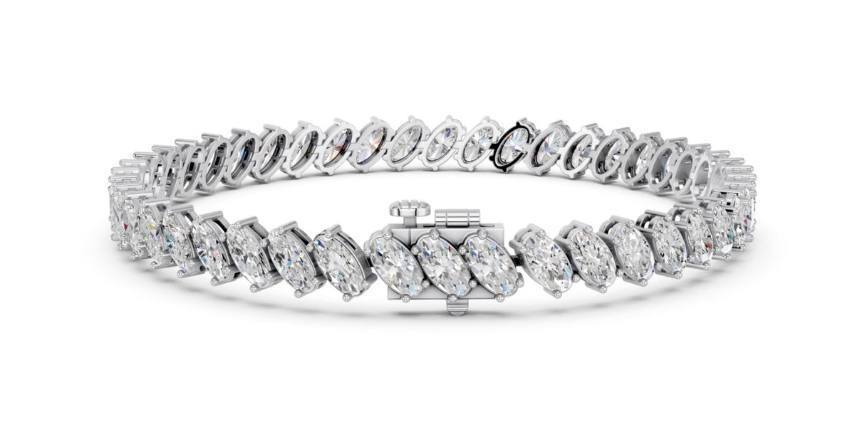 11.20 CTW Tilted Moval Lab Diamond Tennis Bracelet – 14K White Gold or Yellow Gold