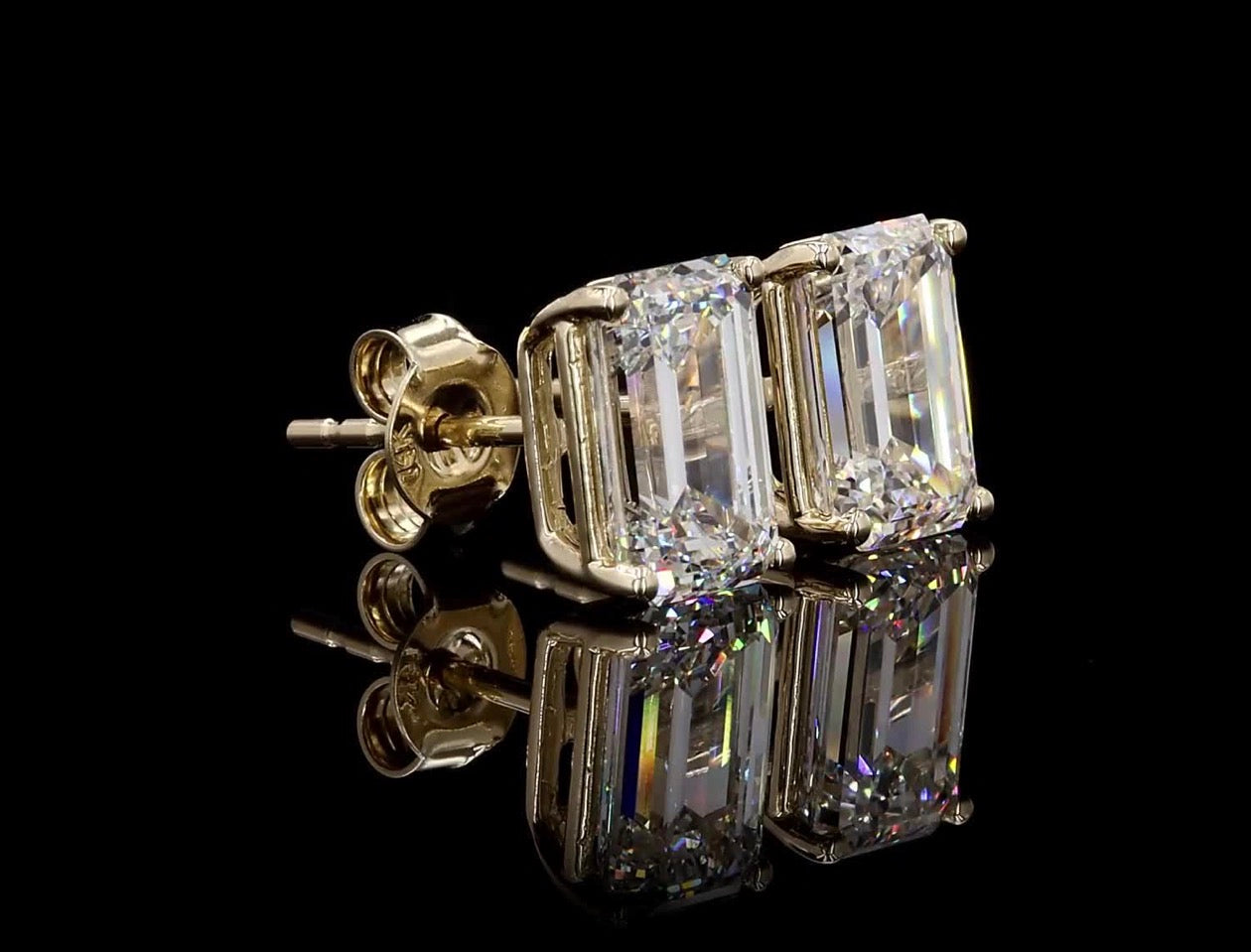 4.00 CTW Emerald Cut Lab Diamond Stud Earrings – 14K Yellow Gold