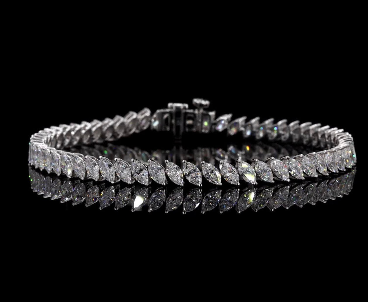 6.25 CTTW Angled Marquise Lab Diamond Tennis Bracelet – 14K White Gold