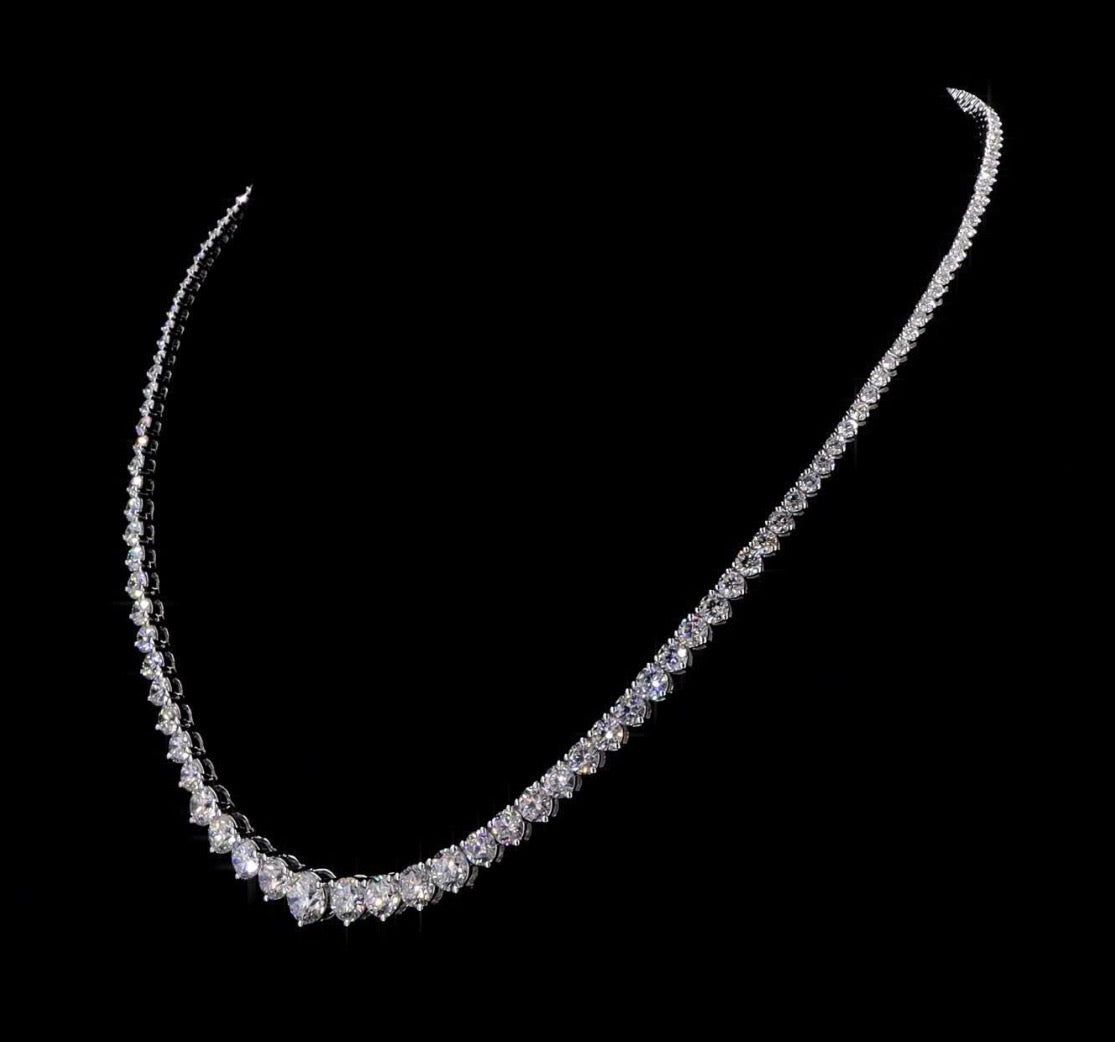 15 CT Lab-Grown Diamond Riviera Necklace – 14K White Gold