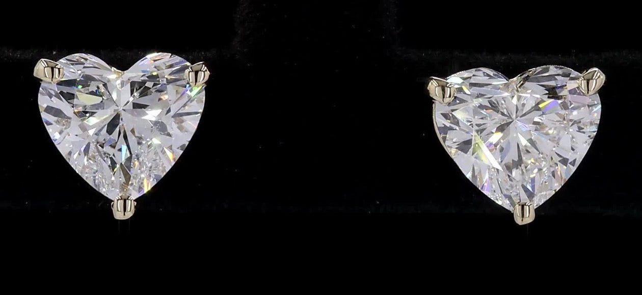 2 CT Heart Lab-Grown Diamond Stud Earrings – 14K Yellow Gold