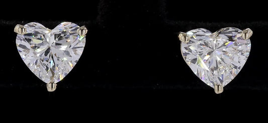 2 CT Heart Lab-Grown Diamond Stud Earrings – 14K Yellow Gold