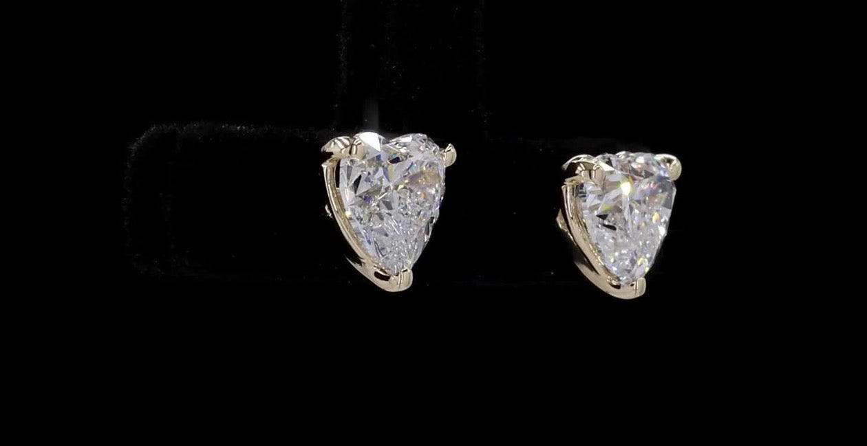 2 CT Heart Lab-Grown Diamond Stud Earrings – 14K Yellow Gold