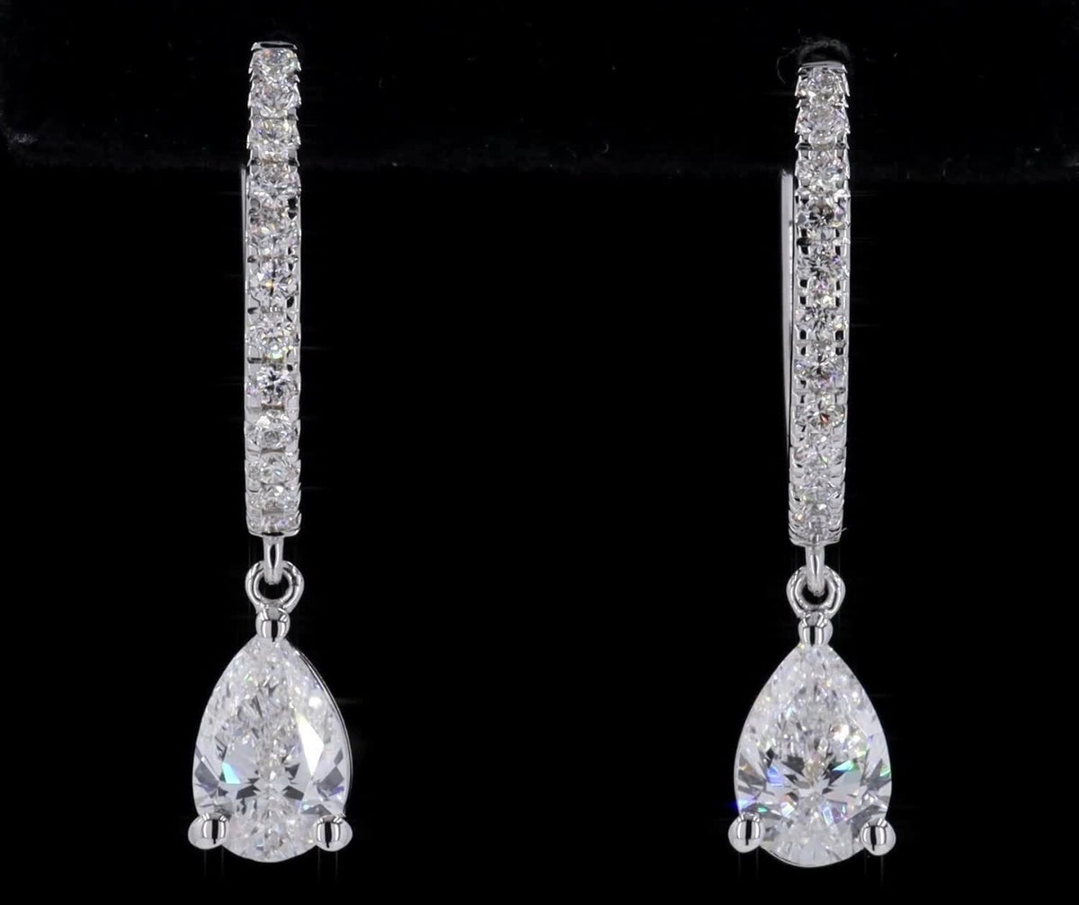 1.25 CT Pear Lab-Grown Diamond Drop Earrings – 14K White Gold