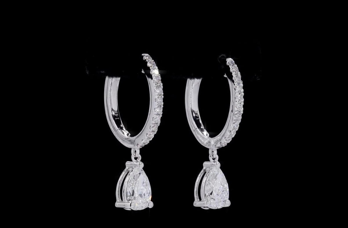 1.25 CT Pear Lab-Grown Diamond Drop Earrings – 14K White Gold