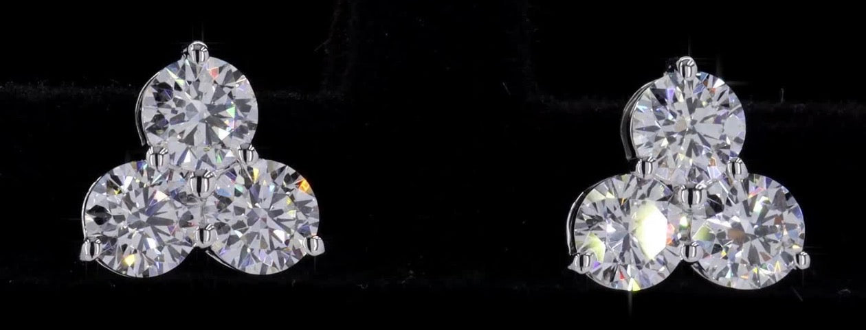 1.1 CT Lab-Grown Diamond Three-Stone Stud Earrings – 14K White Gold