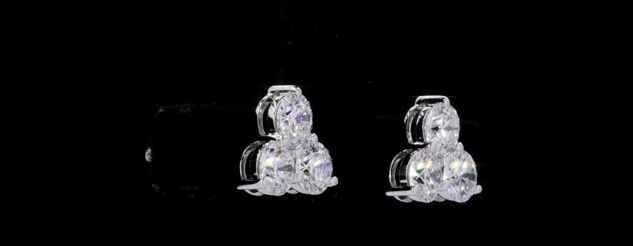 1.1 CT Lab-Grown Diamond Three-Stone Stud Earrings – 14K White Gold