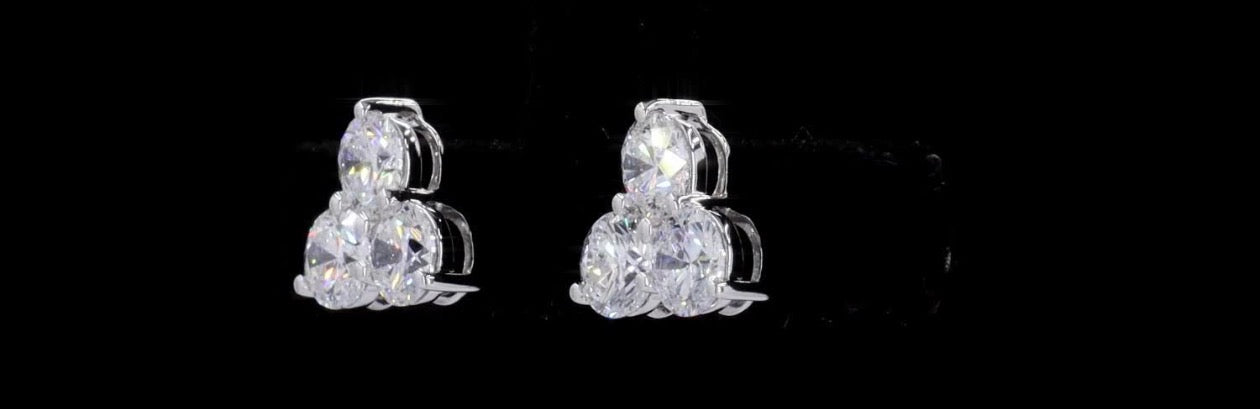 1.1 CT Lab-Grown Diamond Three-Stone Stud Earrings – 14K White Gold