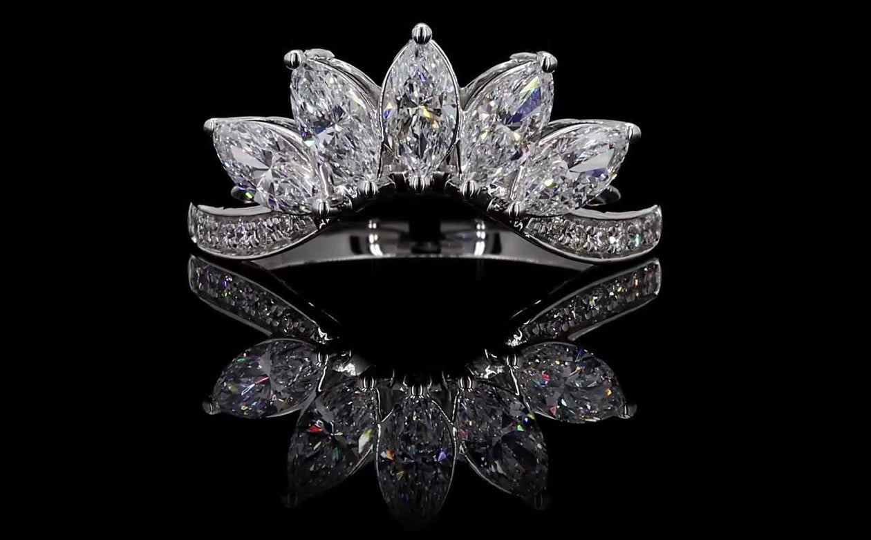 Marquise Lab Diamond Chevron Ring – 14K White Gold (1.5 CT)