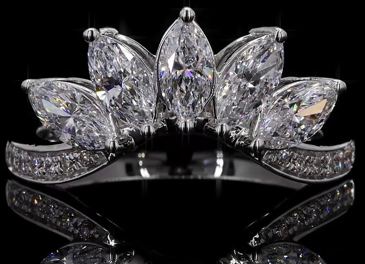 Marquise Lab Diamond Chevron Ring – 14K White Gold (1.5 CT)