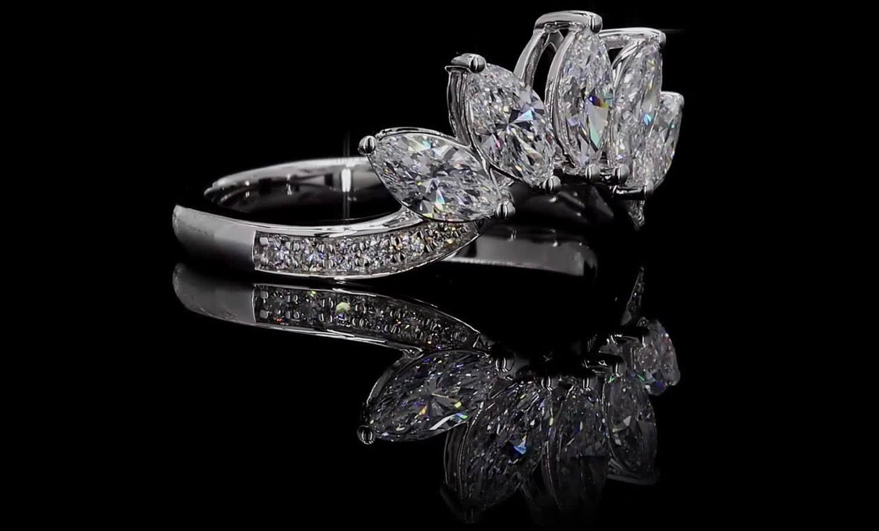 Marquise Lab Diamond Chevron Ring – 14K White Gold (1.5 CT)