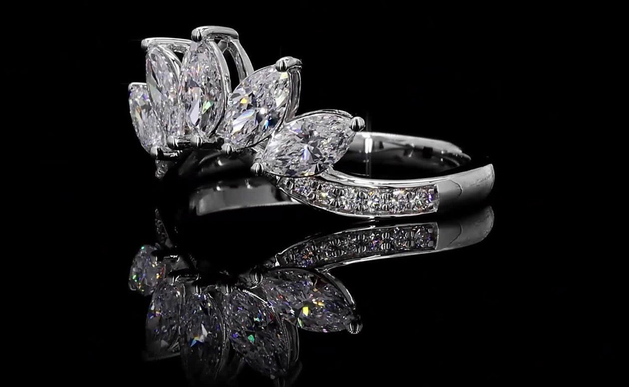 Marquise Lab Diamond Chevron Ring – 14K White Gold (1.5 CT)