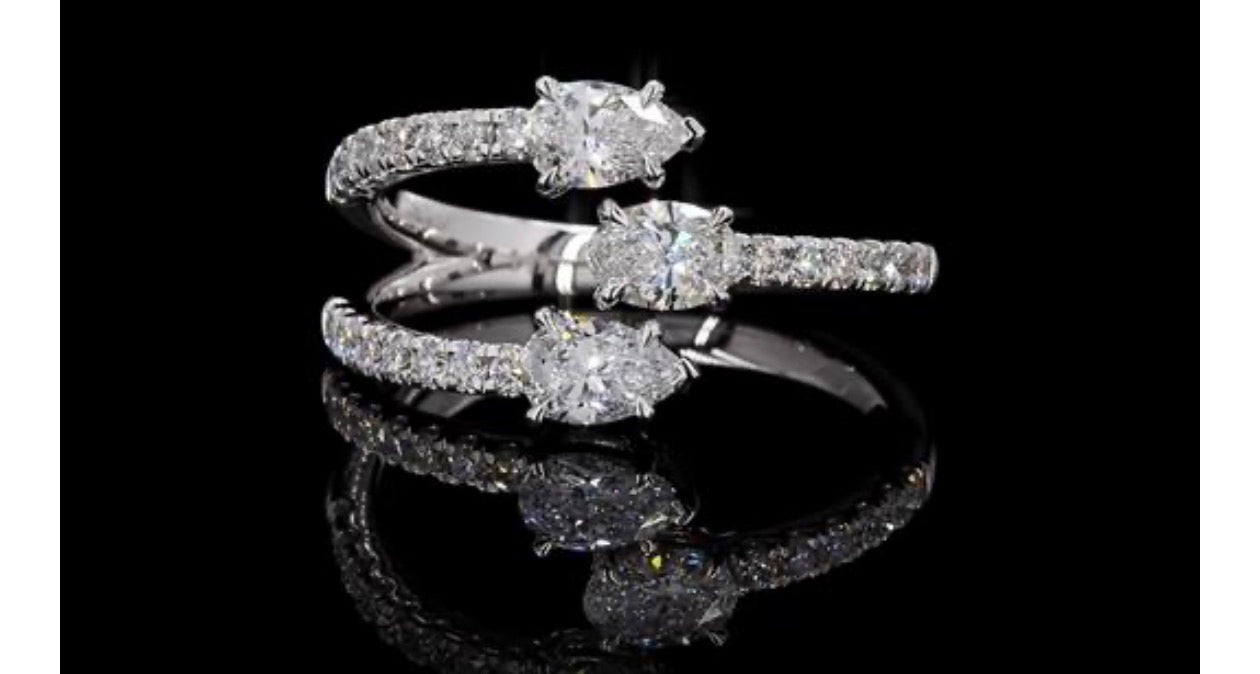 1.00 CTW Oval & Pear Lab Diamond Ring 14K White Gold
