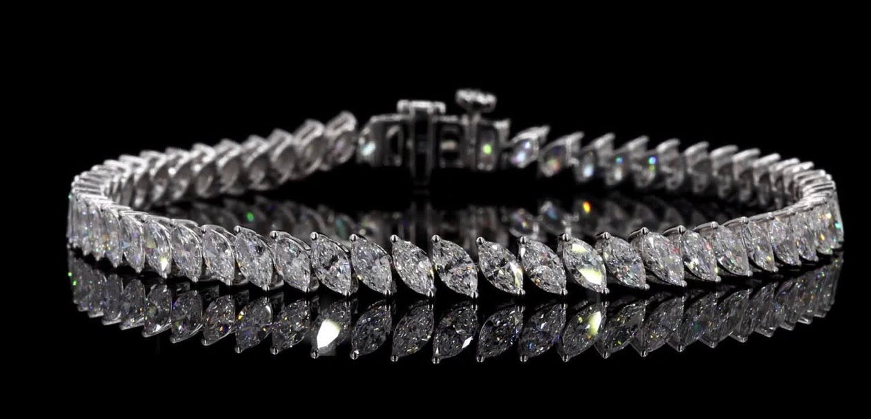 10 CT Angled Marquise Lab Diamond Tennis Bracelet – 14K White Gold