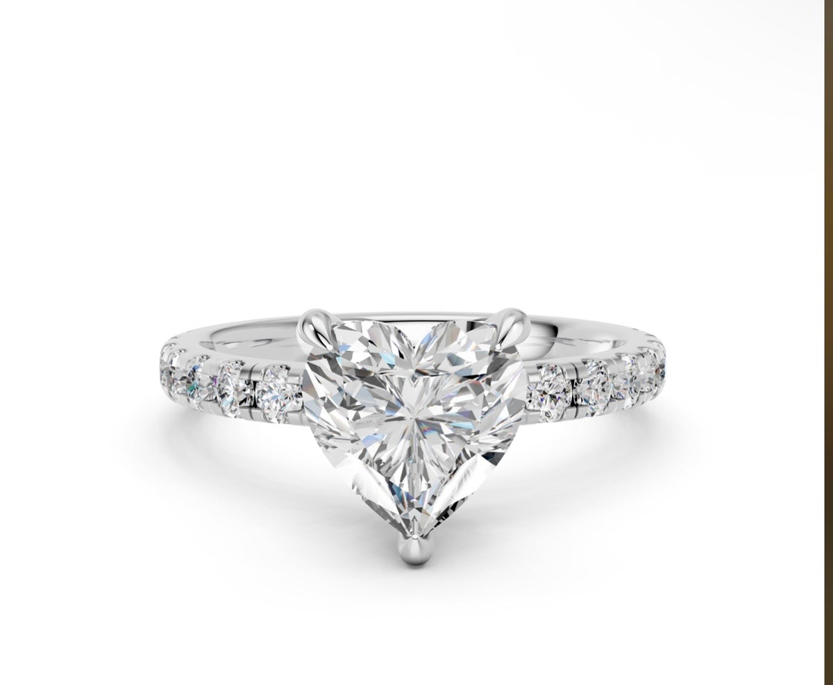 2.10 CTW Heart Lab Diamond Engagement Ring – 14K White Gold or Yellow Gold
