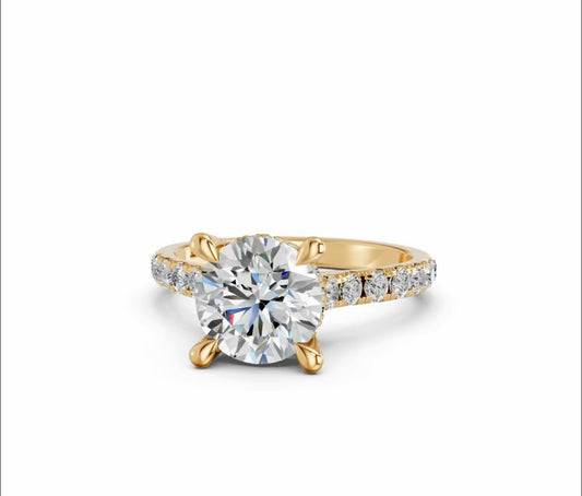 2.20 CTW Round Lab Diamond Engagement Ring – 14K White Gold or Yellow Gold