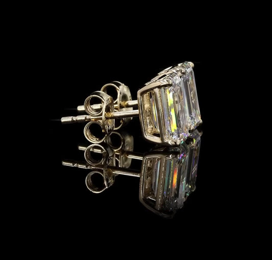 4.00 CTW Emerald Cut Lab Diamond Stud Earrings – 14K Yellow Gold