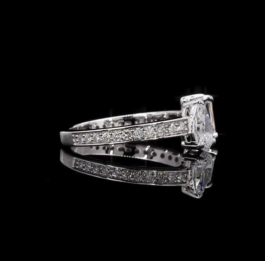1.50 CTTW Pear & Emerald Cut Lab Diamond Open Ring – 14K White Gold