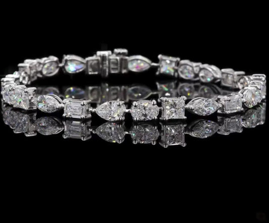 10 CT Multi-Shape Lab Diamond Tennis Bracelet – 14K White Gold
