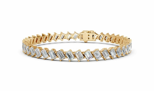 10.50 CTW Angled Emerald Cut Lab Diamond Tennis Bracelet – 14K White Gold or Yellow Gold
