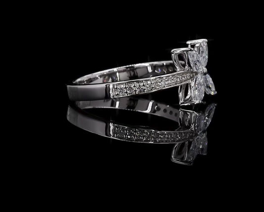 0.92 CTTW Marquise & Round Lab Diamond Flower Ring – 14K White Gold