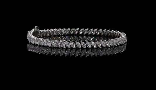 10 CT Angled Marquise Lab Diamond Tennis Bracelet – 14K White Gold