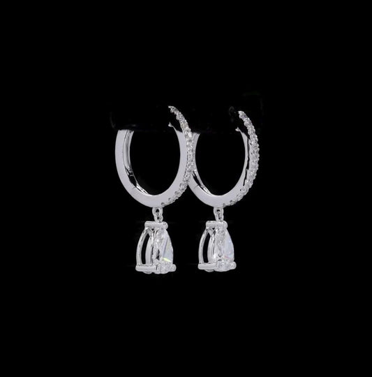 1.25 CTW Pear Lab Diamond Hoop Drop Earrings – 14K White Gold