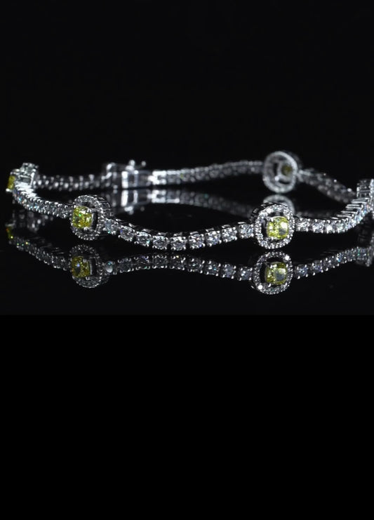 Yellow Lab Diamond Tennis Bracelet – 14K White Gold (3.75 CT)