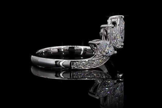 Marquise Lab Diamond Chevron Ring – 14K White Gold (1.5 CT)