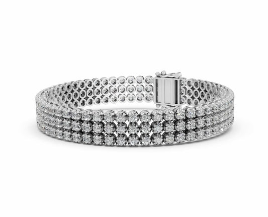 8.50 CTTW Round Lab Diamond 3-Row Bracelet in 14K White Gold