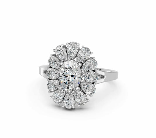 1.95 CTW Oval & Pear Lab Diamond Floral Cocktail Ring – 14K White Gold