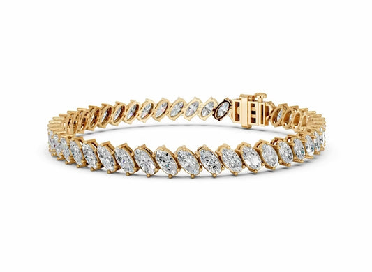 11.20 CTW Tilted Moval Lab Diamond Tennis Bracelet – 14K White Gold or Yellow Gold