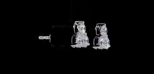 1.1 CT Lab-Grown Diamond Three-Stone Stud Earrings – 14K White Gold