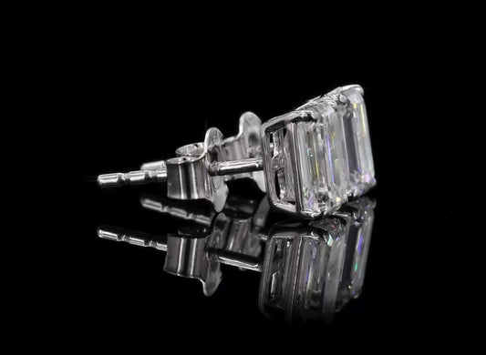 2.00 CTW Emerald Cut Lab Diamond Stud Earrings – 14K White Gold